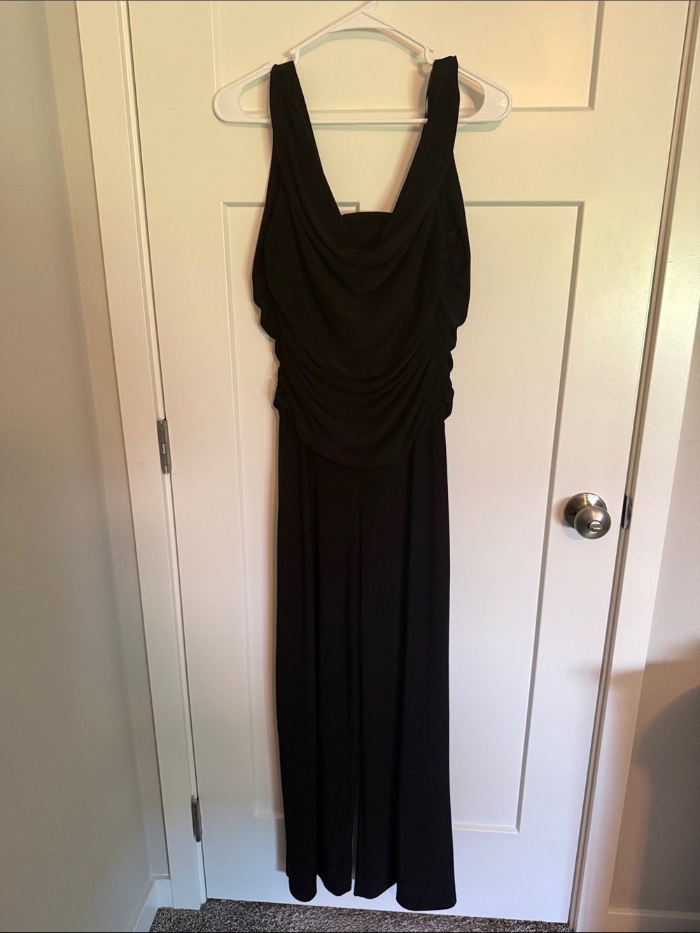 R & M Richards Black Draped Jumpsuit